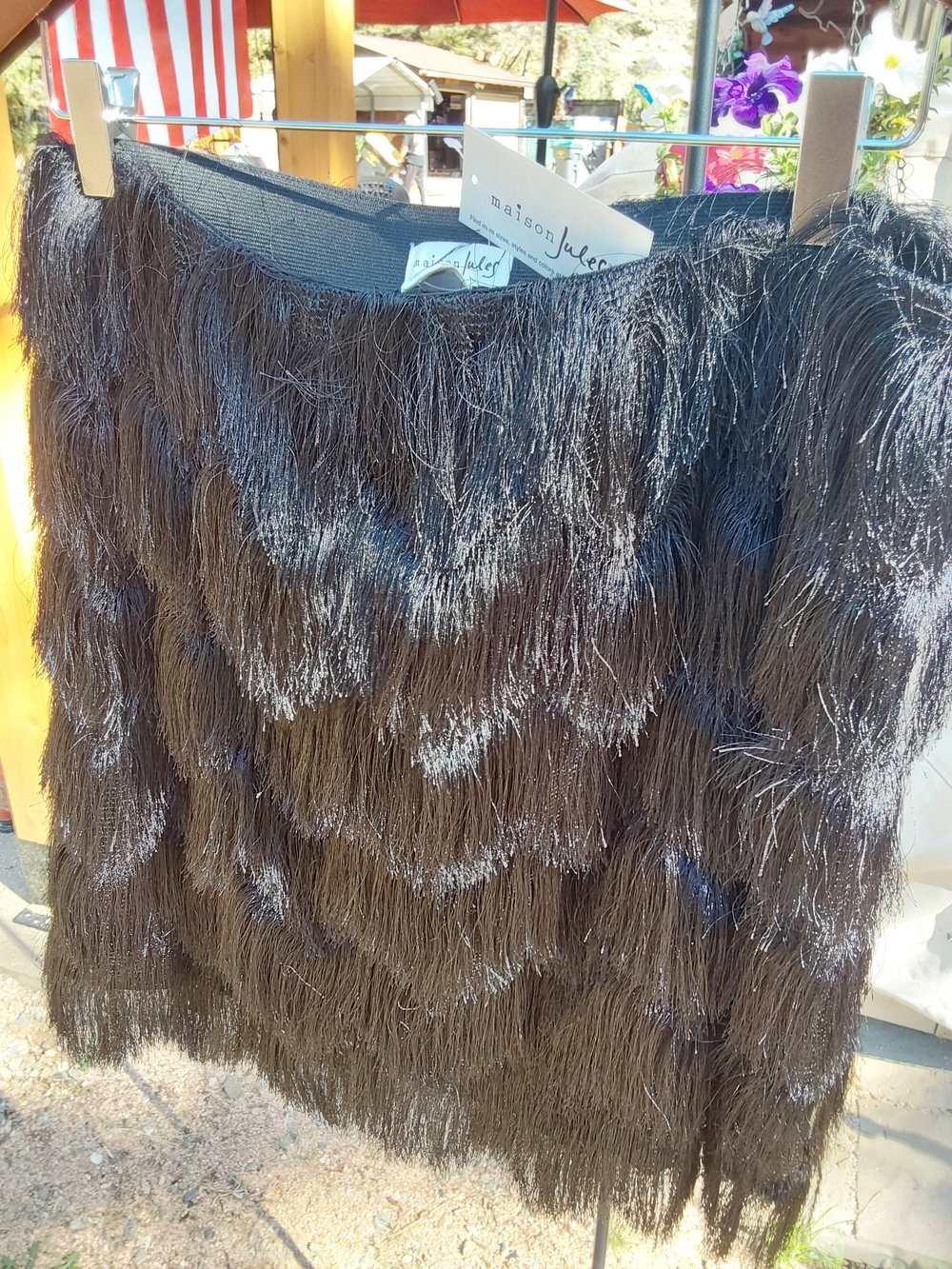 Maison Jules Black Fringe Mini Skirt with Layered Tassels